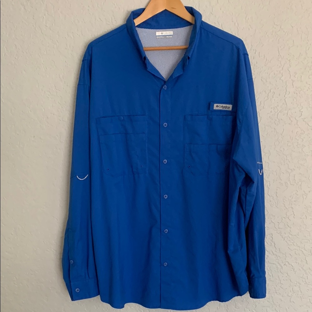NEW Mens Sz XXL 2XL Columbia Blue Long Sleeve Shirt Button Up Omni Shade UV Prot